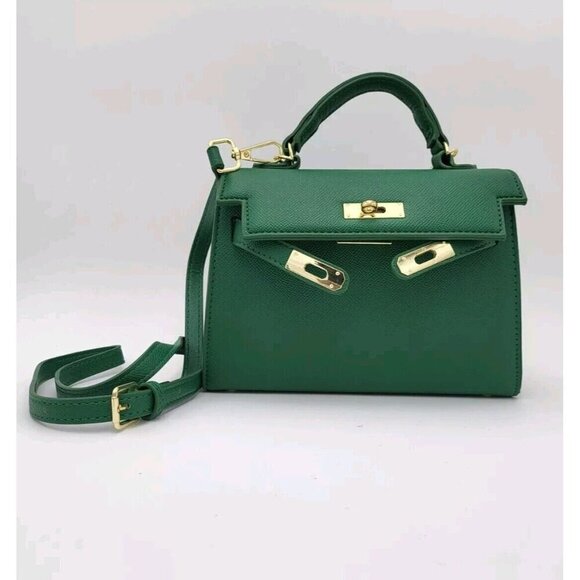 New Kelly Green PU Leather Wirkin STYLE Mini Tote Crossbody With Strap s… - Picture 3 of 16